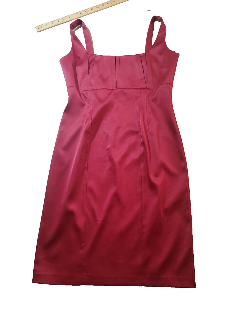 Jessica Howard Red Satin Square Neck Pleated Zip Strappy Dress 12 Knee Length